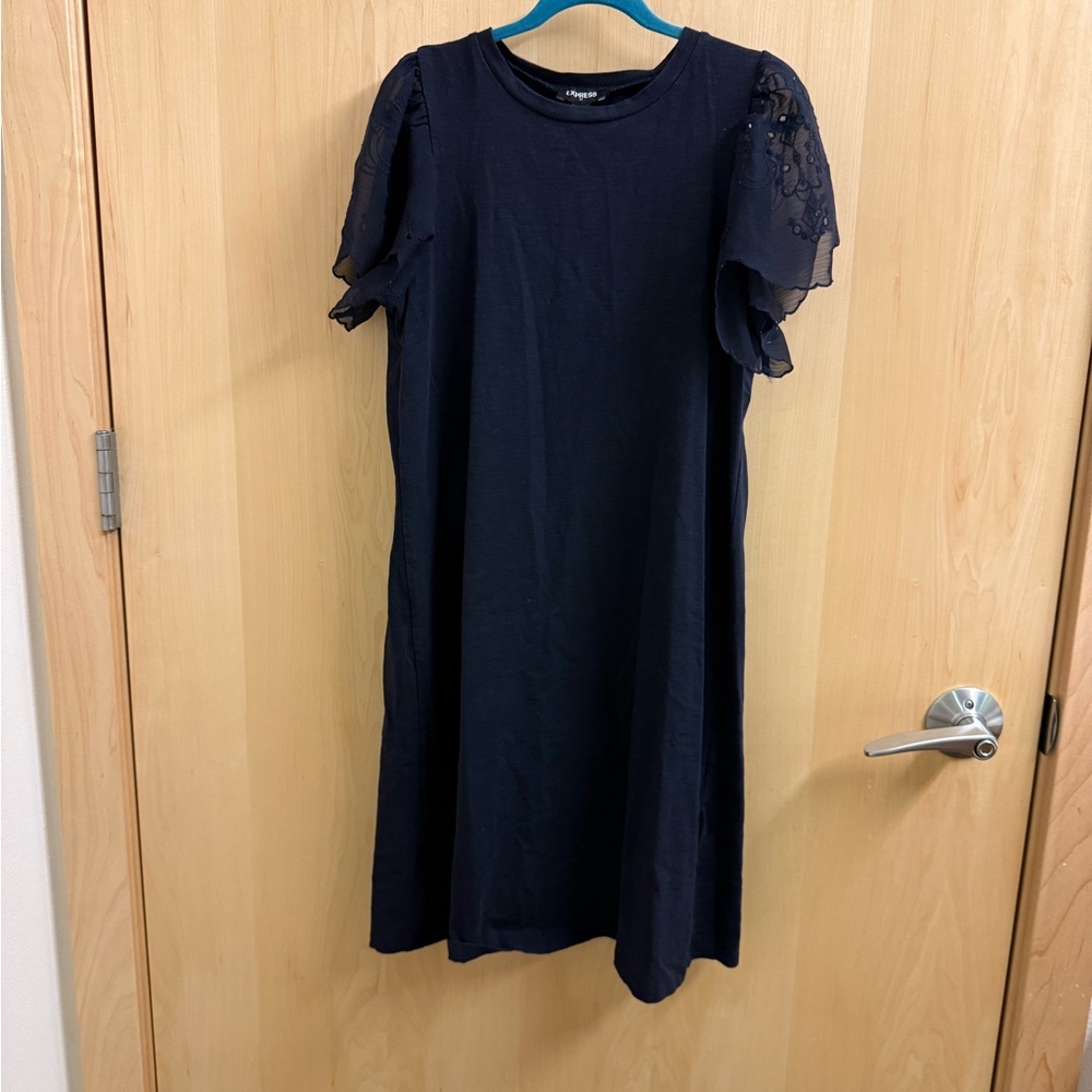 Women's Navy Lace Sleeve Dress by Express